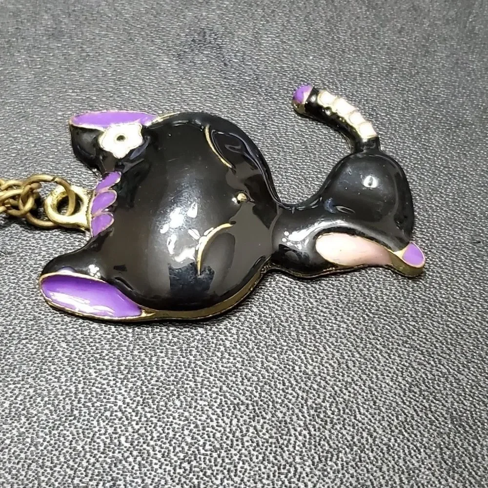 Black enamel kitty cat pendant necklace 27